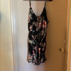 City Chic Black Playsuit with Pink and Green Floral Design